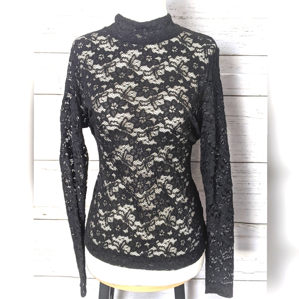 H&M Top | Lace Stretch Turtleneck w Zip Back